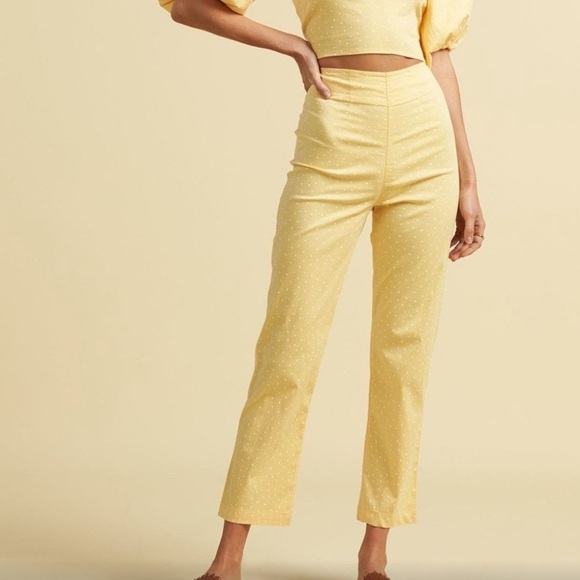 Billabong x The Salty Blonde Moonlight High Rise Pants Yellow Polka Dot Size 26 - Picture 1 of 11
